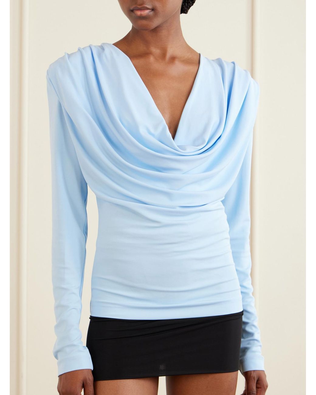 Wardrobe NYC Blue Draped Crepe-Jersey Top