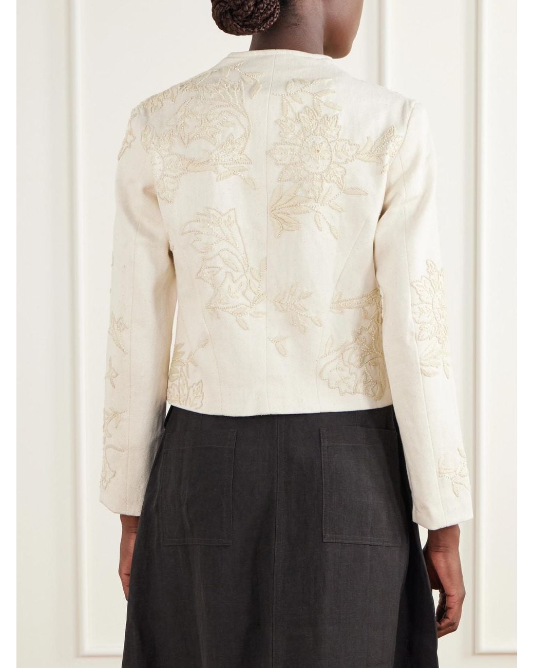 Kartik Research Natural Bead-Embroidered Denim Jacket