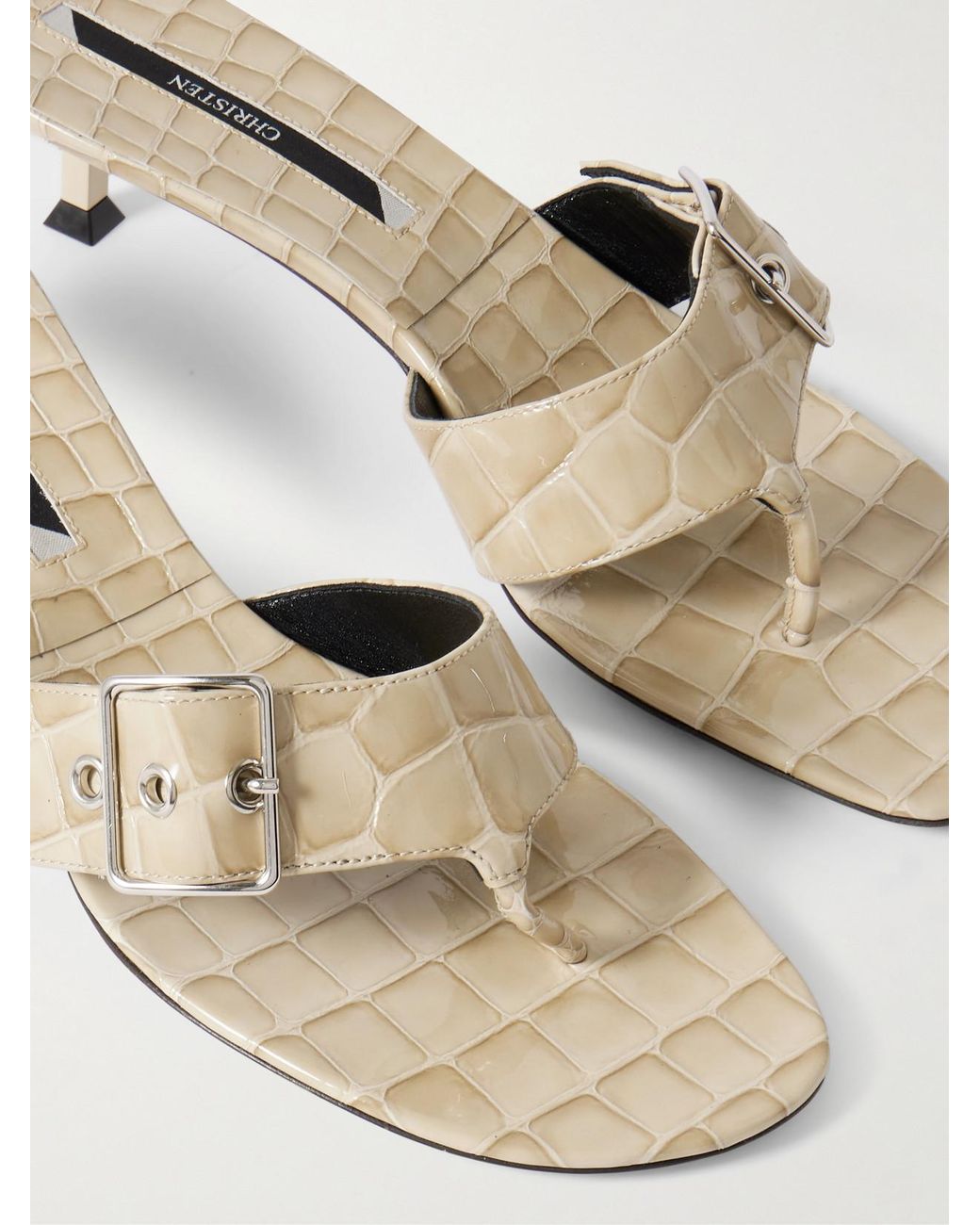 Christen Natural Helix Buckled Croc-Effect Patent-Leather Sandals