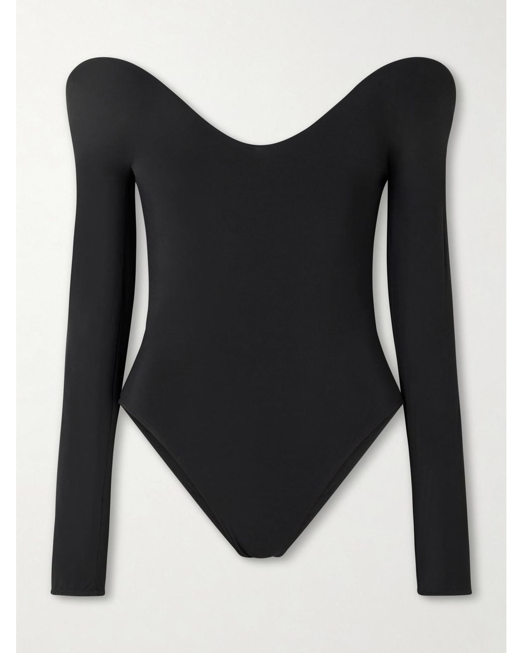 Alaïa Black Open-Back Padded Jersey Bodysuit