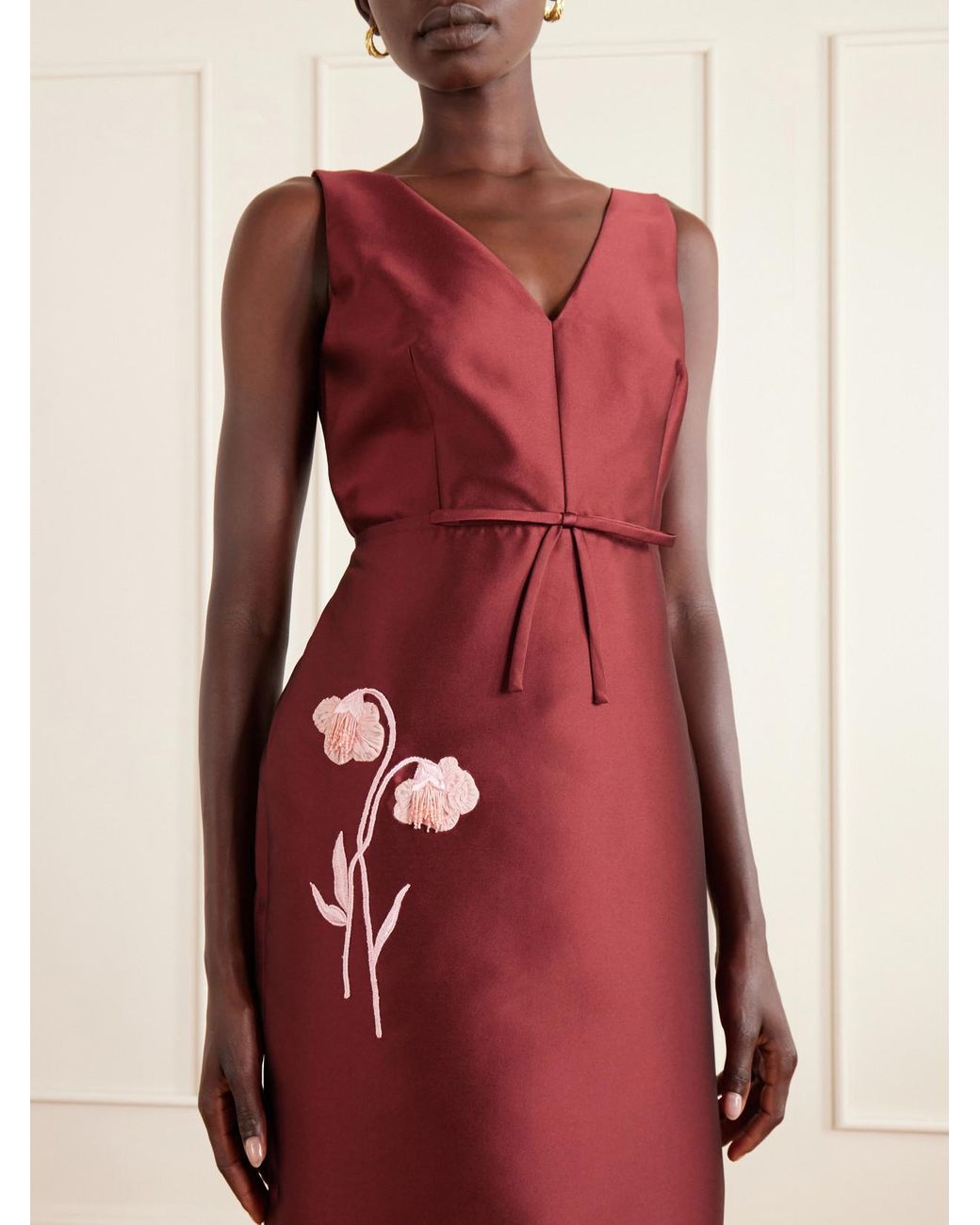 Erdem Bow-Detailed Embroidered Mikado Gown