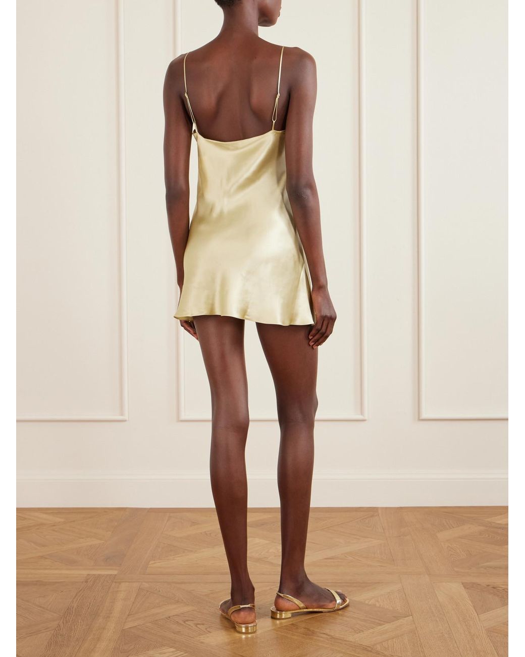 Carine Gilson Natural Lace-Trimmed Silk-Satin Slip