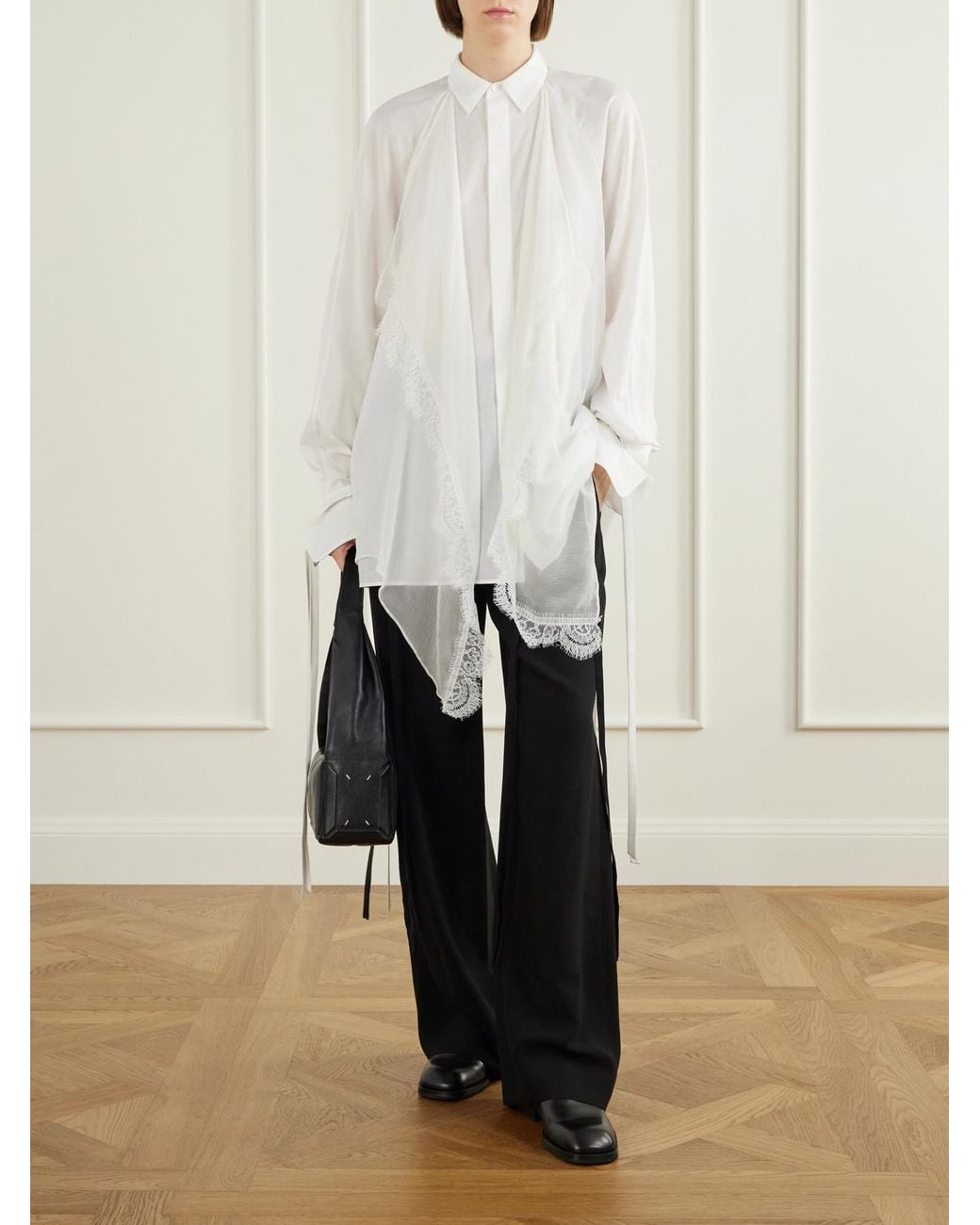 Ann Demeulemeester Black Anneke Ribbon-Detailed Jersey Wide-Leg Pants