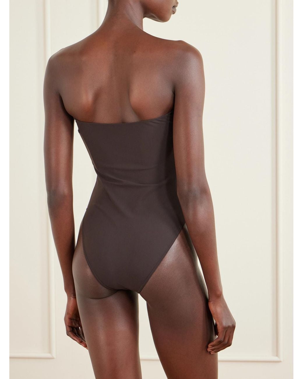 Saint Laurent Brown Bow-Detailed Strapless Swimsuit