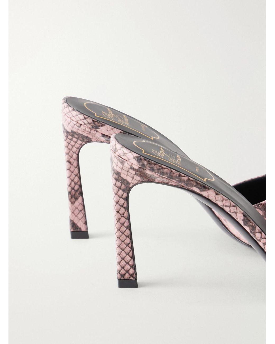 Roger Vivier Natural Trompette 85 Embellished Snake-Effect Leather Mules