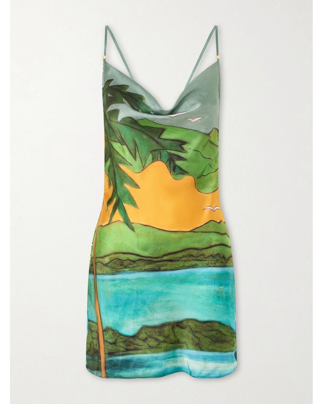 Donde Esteban Green Magdalena Draped Printed Silk-Blend Satin Mini Dress