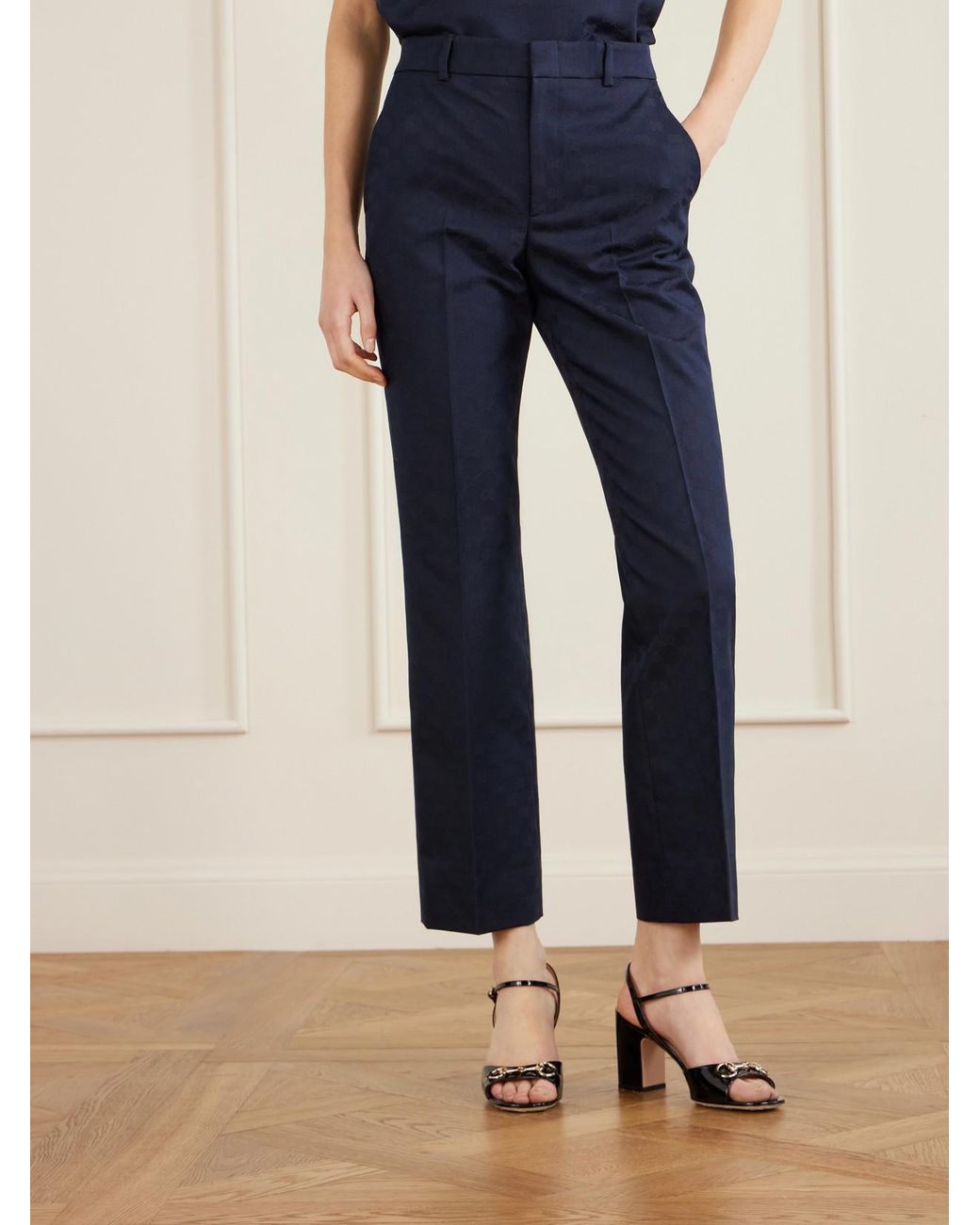 Gucci Blue Jacquard-Twill Tapered Pants