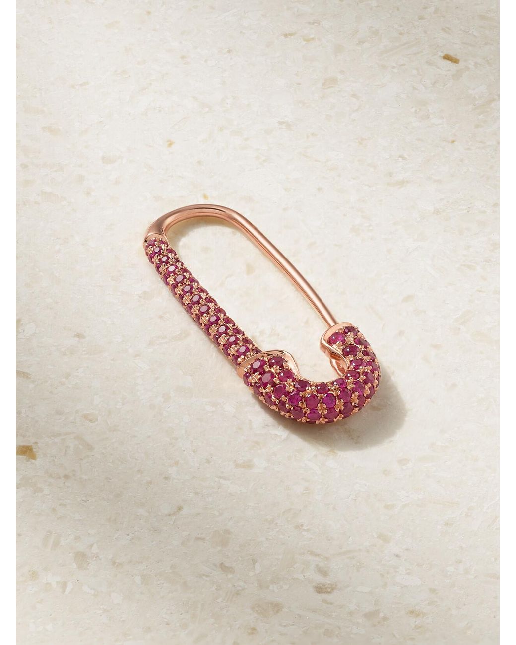Anita Ko White Safety Pin 18-Karat Rose Ruby Single Earring