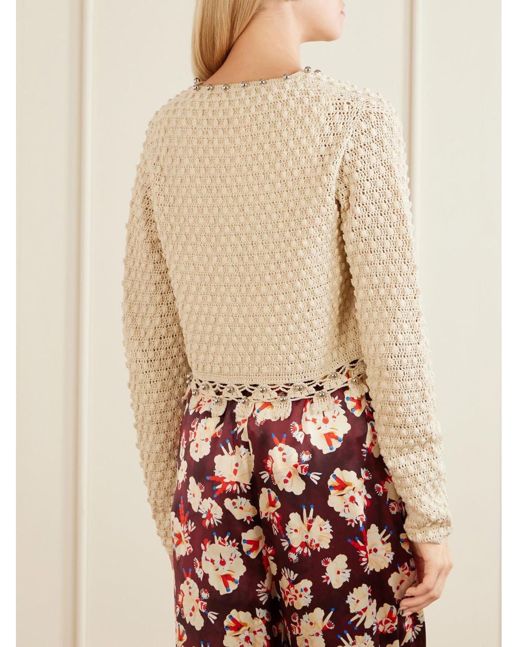 Rabanne Natural Embellished Crocheted Cotton Cardigan