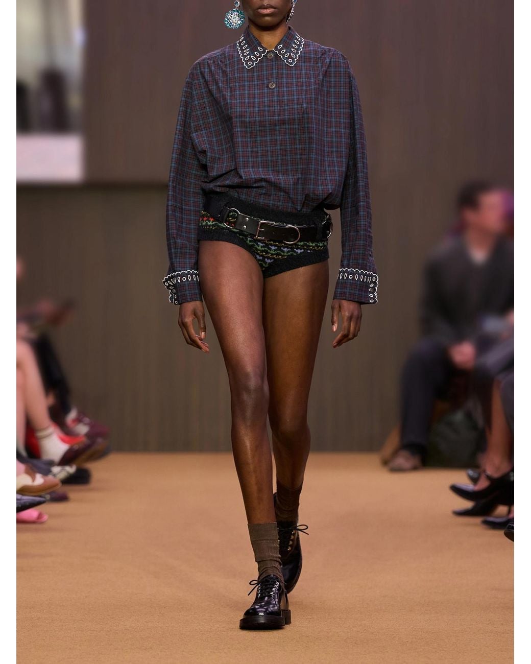 Marni Blue Checked Broderie-Anglaise Cotton-Poplin Shirt