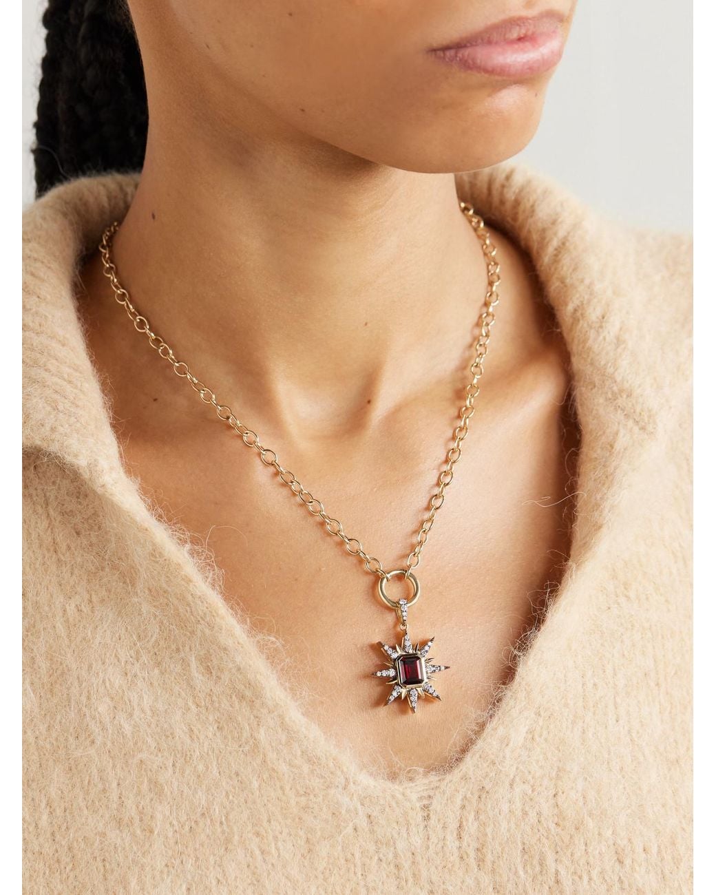 Marlo Laz Natural Starburst 14-Karat, Rhodium-Plated, Diamond And Garnet Necklace