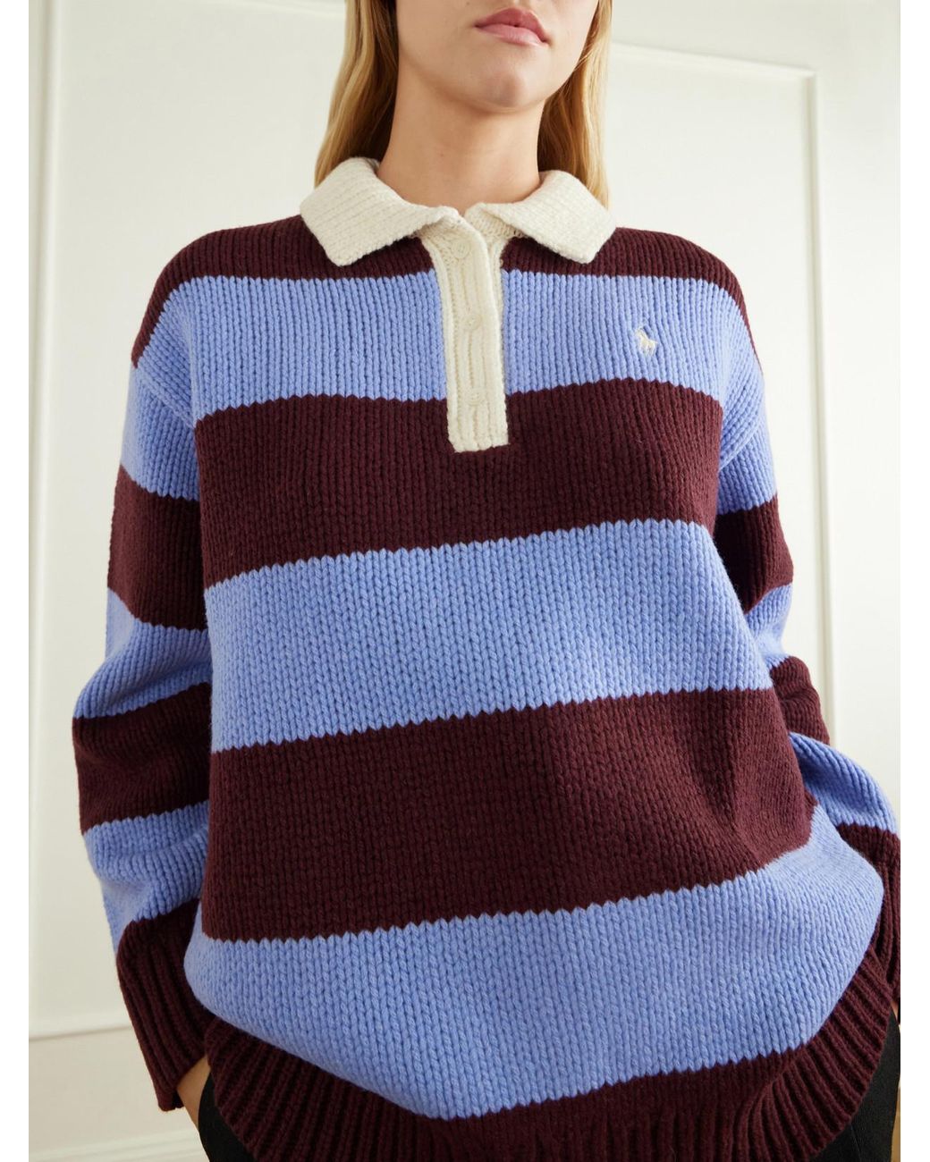 Polo Ralph Lauren Logo-Embroidered Striped Wool-Blend Polo Sweater