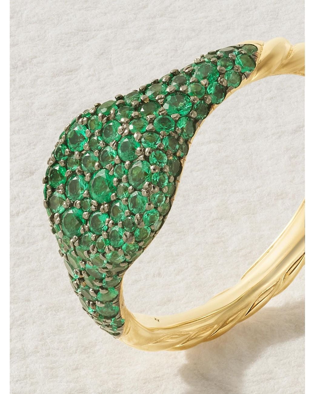 David Yurman Gray 18-Karat Emerald Pinky Ring