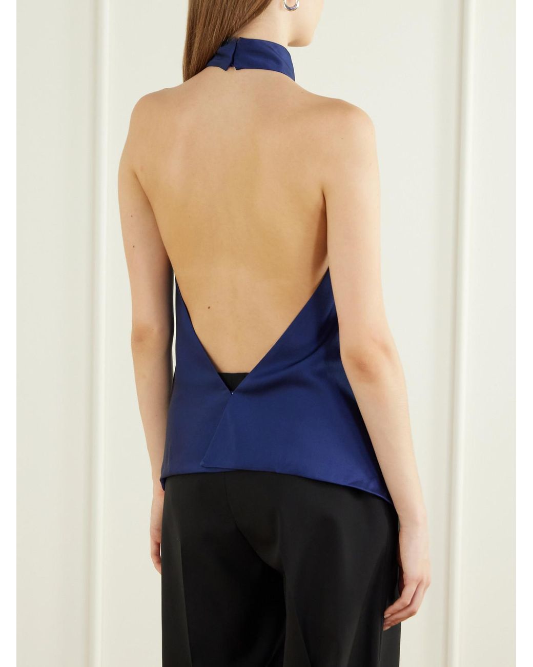 Stella McCartney Blue Backless Halterneck Satin Blouse