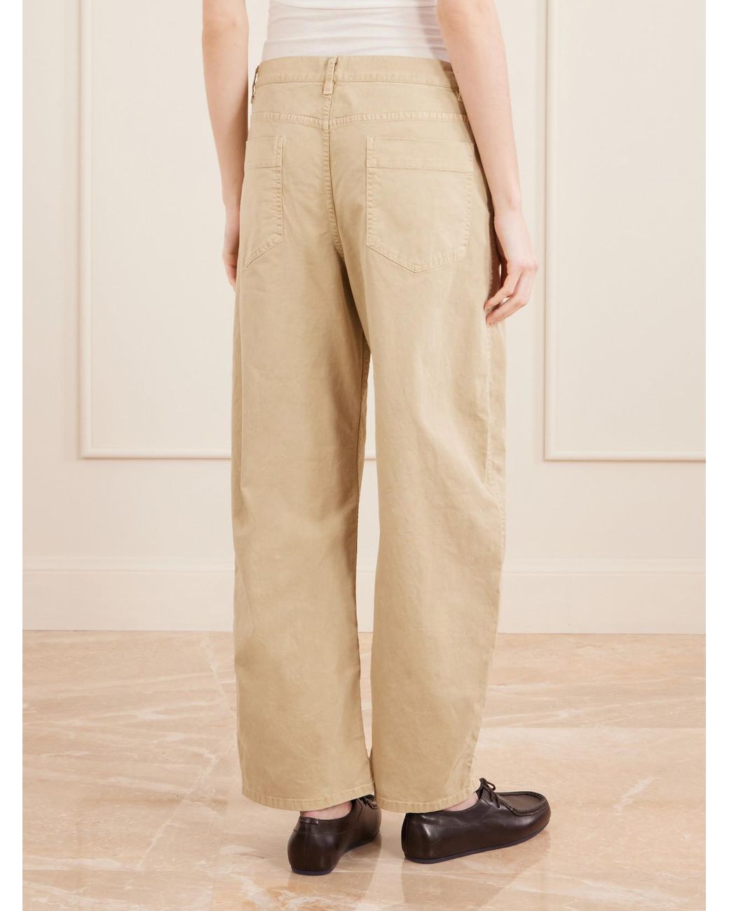 Nili Lotan Natural Tribeca Brushed Cotton-Blend Twill Barrel-Leg Pants