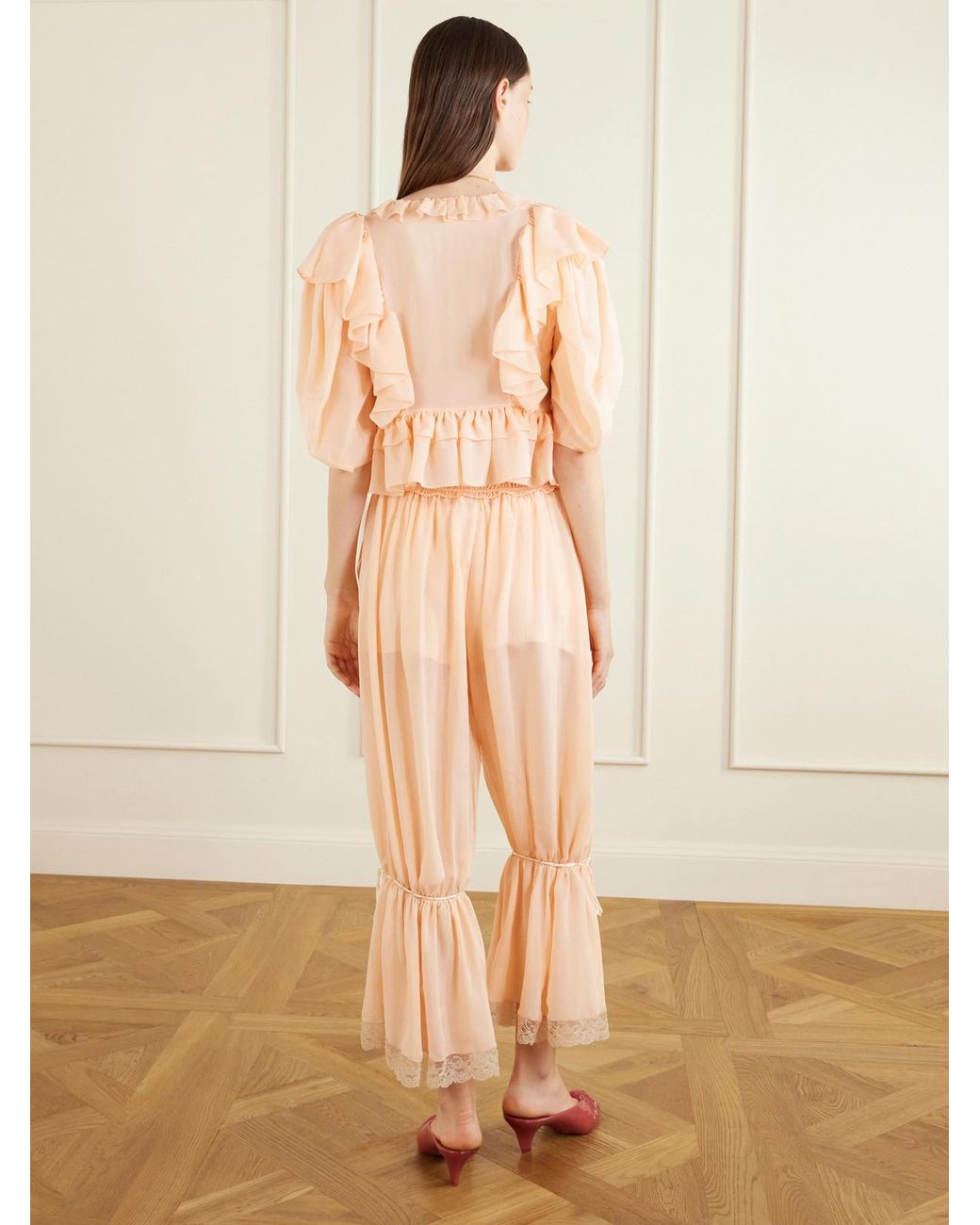 Chloé Natural Ruffled Silk-Charmeuse Blouse