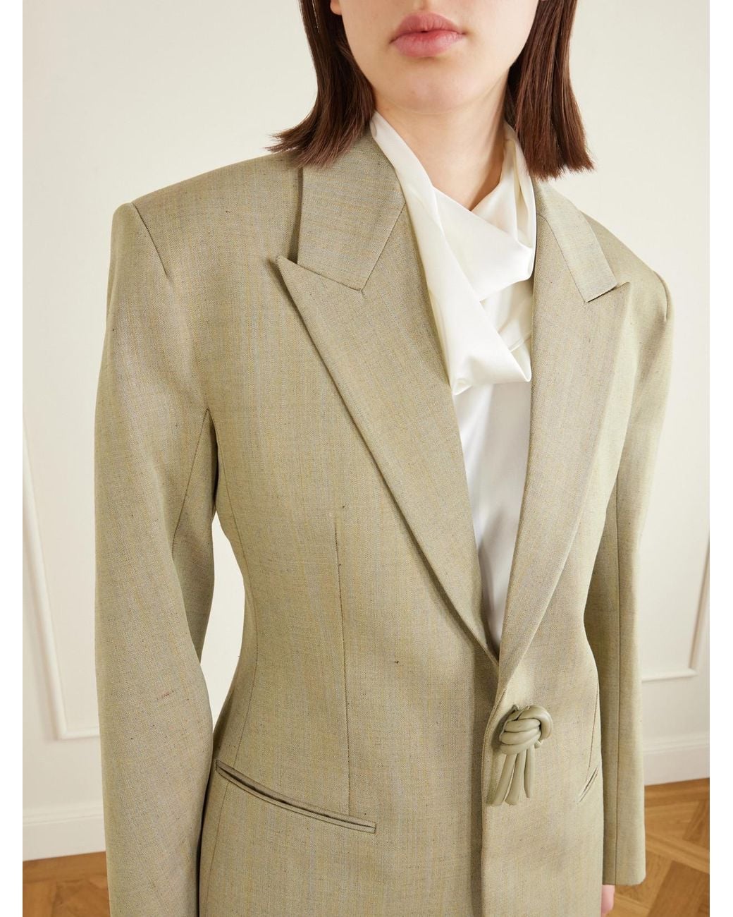 Bottega Veneta Natural Embellished Wool-Blend Blazer