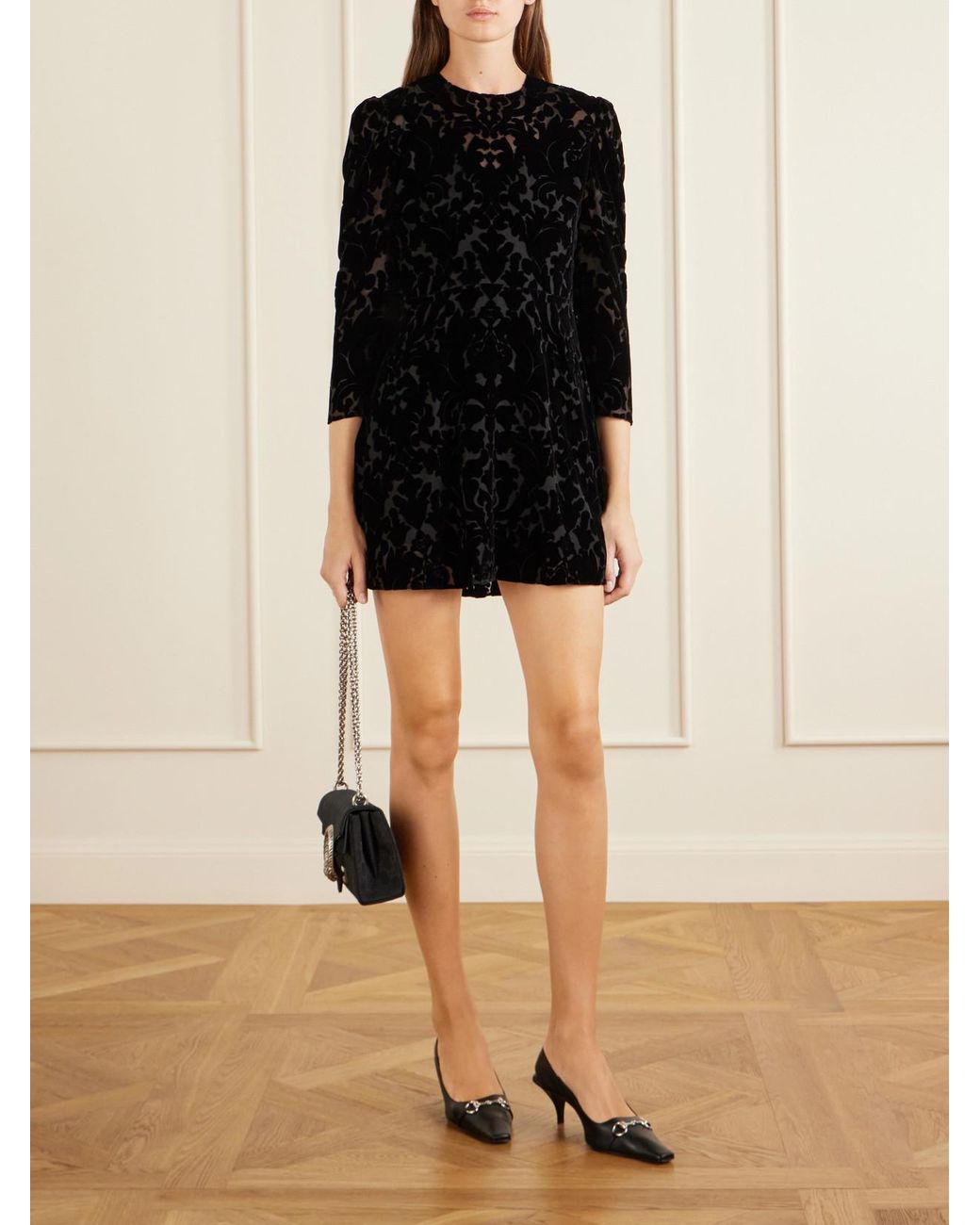 Gucci Black Devoré-Velvet Mini Dress