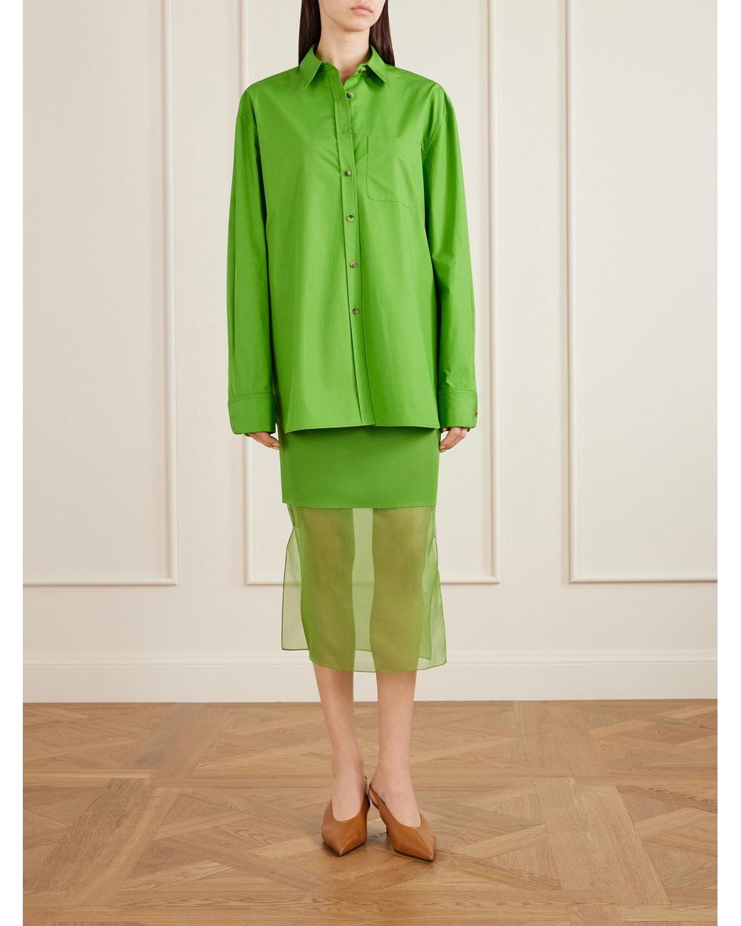 Khaite Green Newton Cotton-Poplin Shirt
