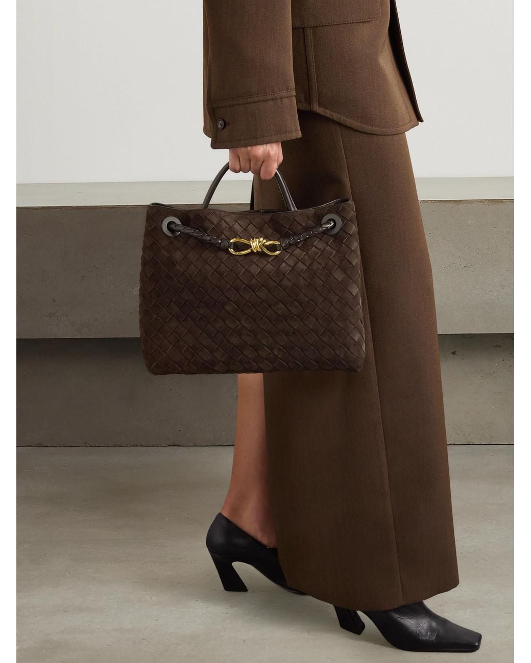 Bottega Veneta Black Andiamo Medium Intrecciato Suede Tote