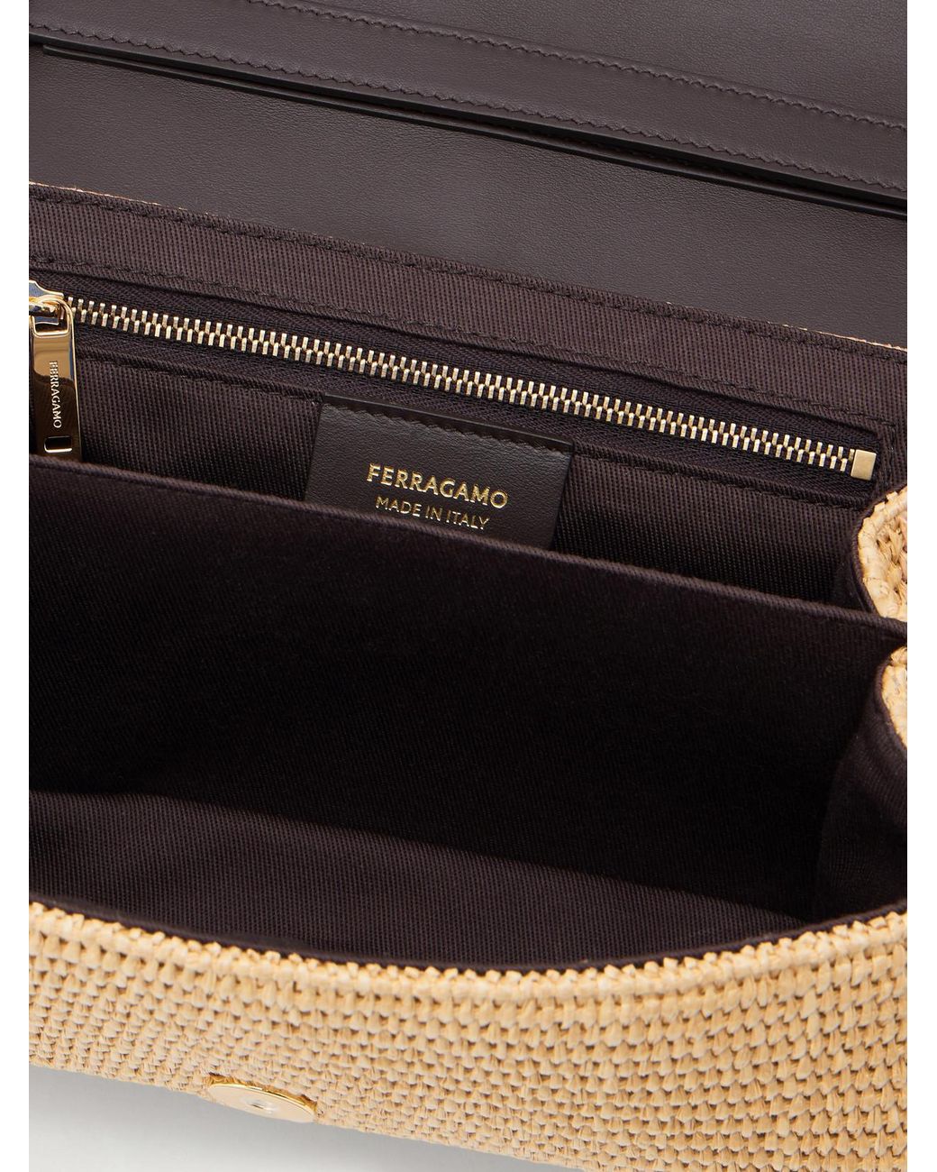 Ferragamo Natural Leather-Trimmed Woven Raffia Cross Body Bag