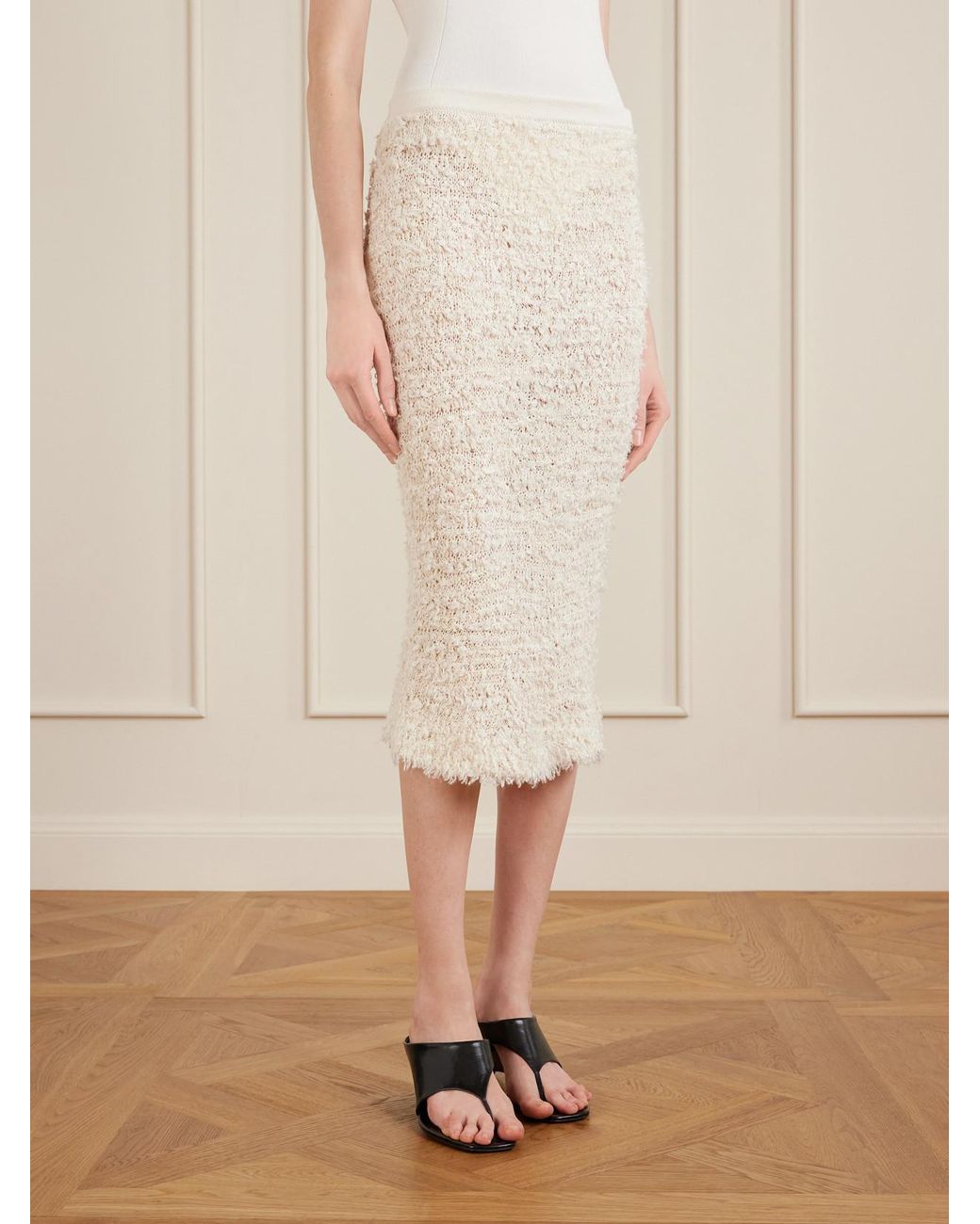 Khaite Natural Adela Bouclé Midi Skirt