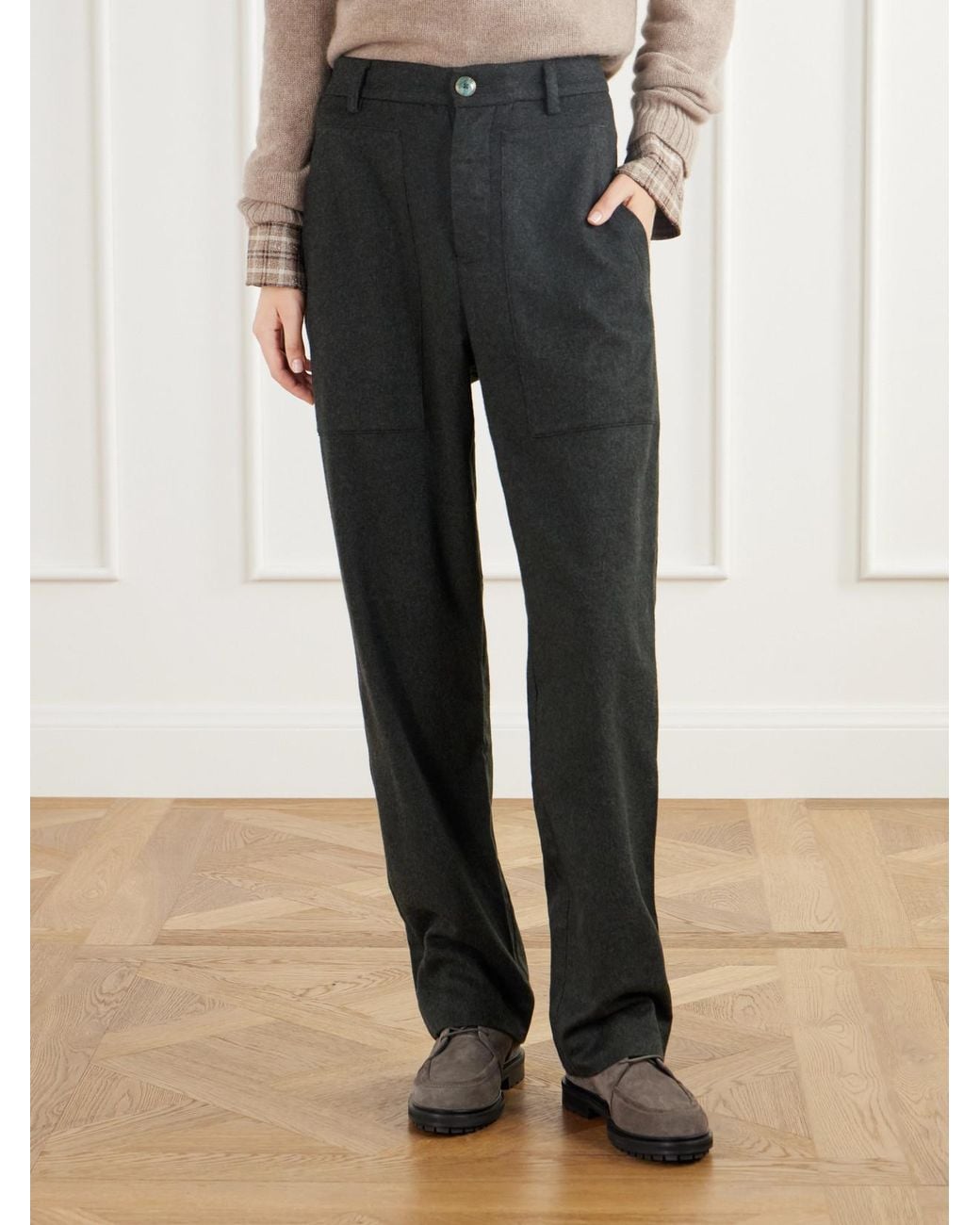 God's True Cashmere Gray Brushed Cashmere Wide-Leg Pants