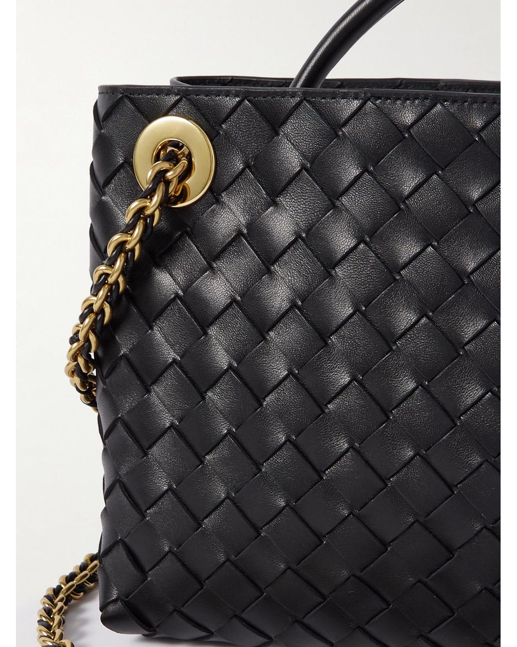 Bottega Veneta Black Andiamo With Chain Small Intrecciato Leather Shoulder Bag