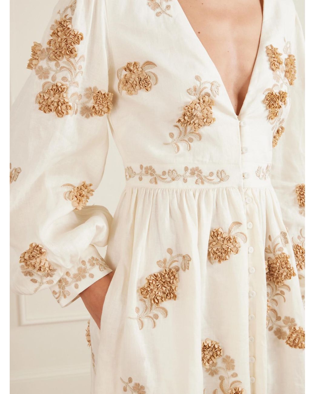 Agua Bendita Natural Frambuesa Embroidered Cotton Maxi Dress