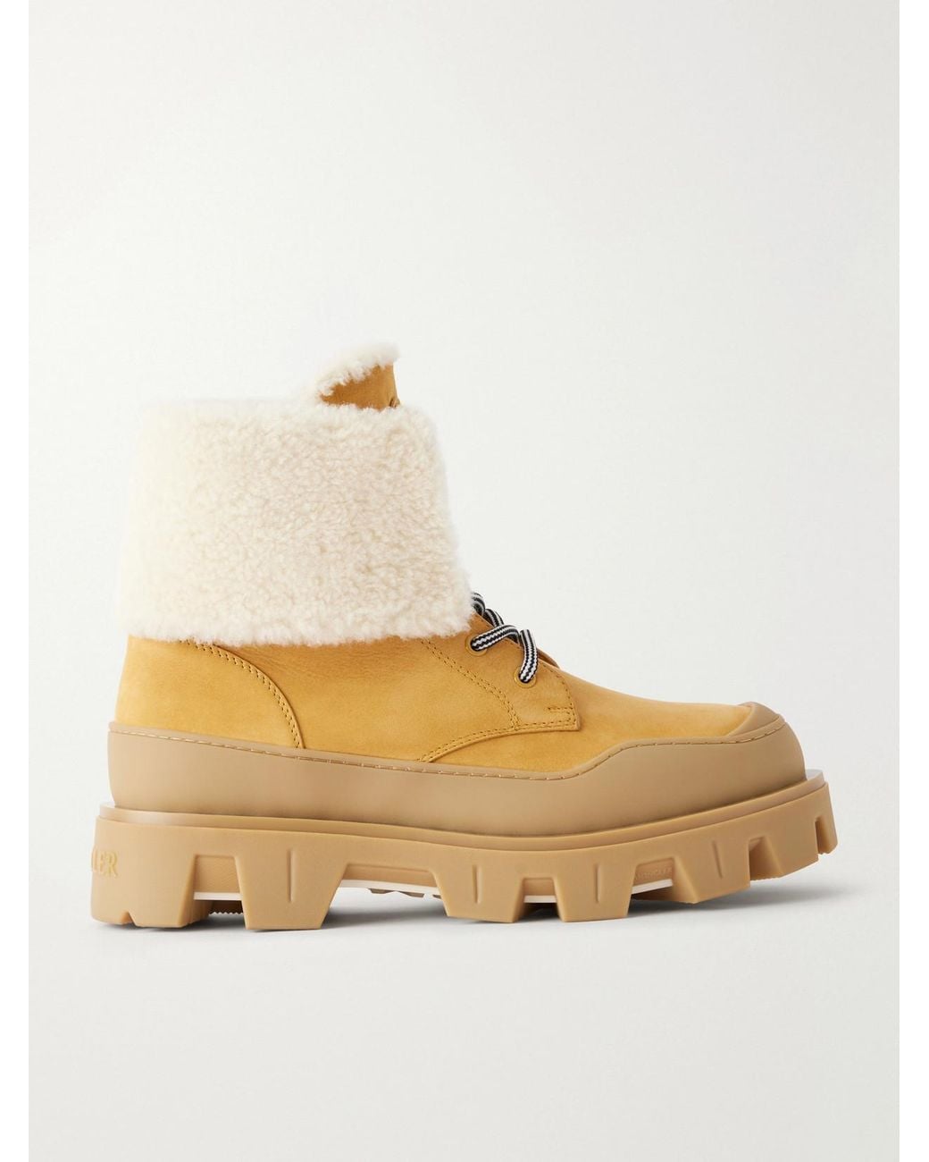 Moncler Natural Peak Snowcap Shearling-Trimmed Nubuck Ankle Boots