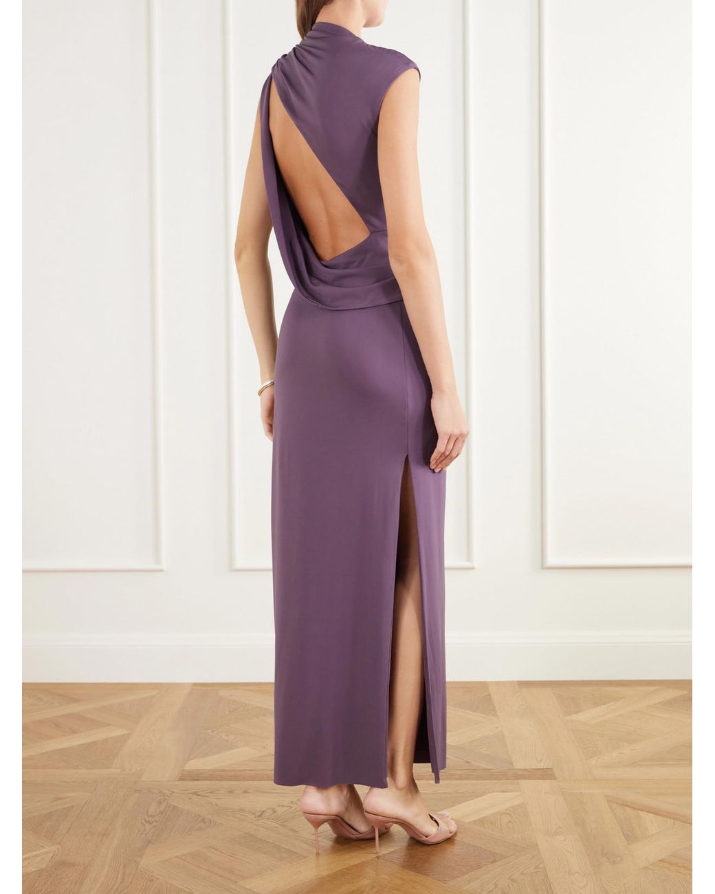 Cult Gaia Purple Izola Embellished Ruched Jersey Maxi Dress