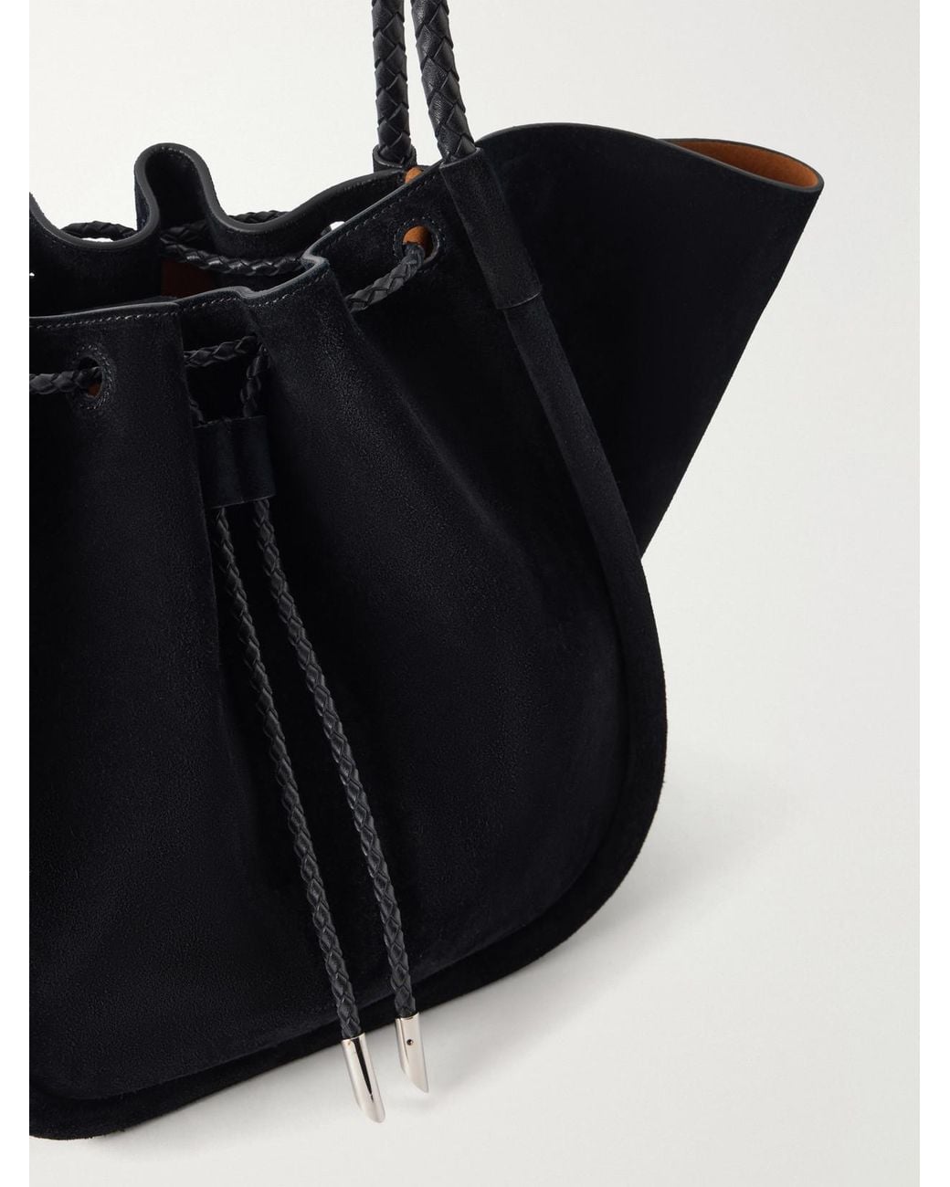 Proenza Schouler Black Large Ruched Leather-Trimmed Suede Tote