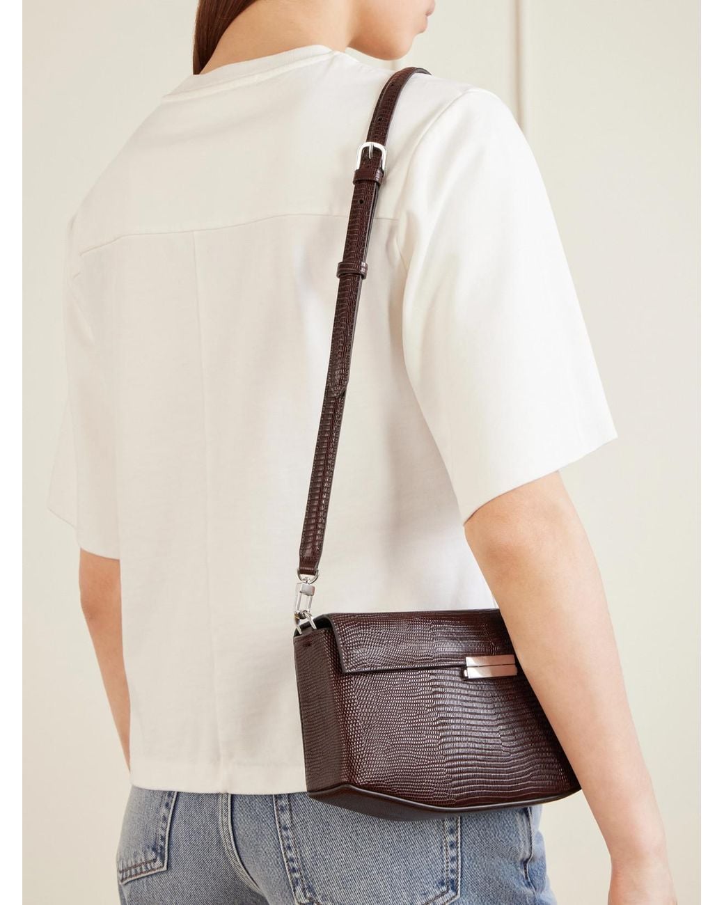 Totême Brown Clip Lizard-Effect Leather Shoulder Bag