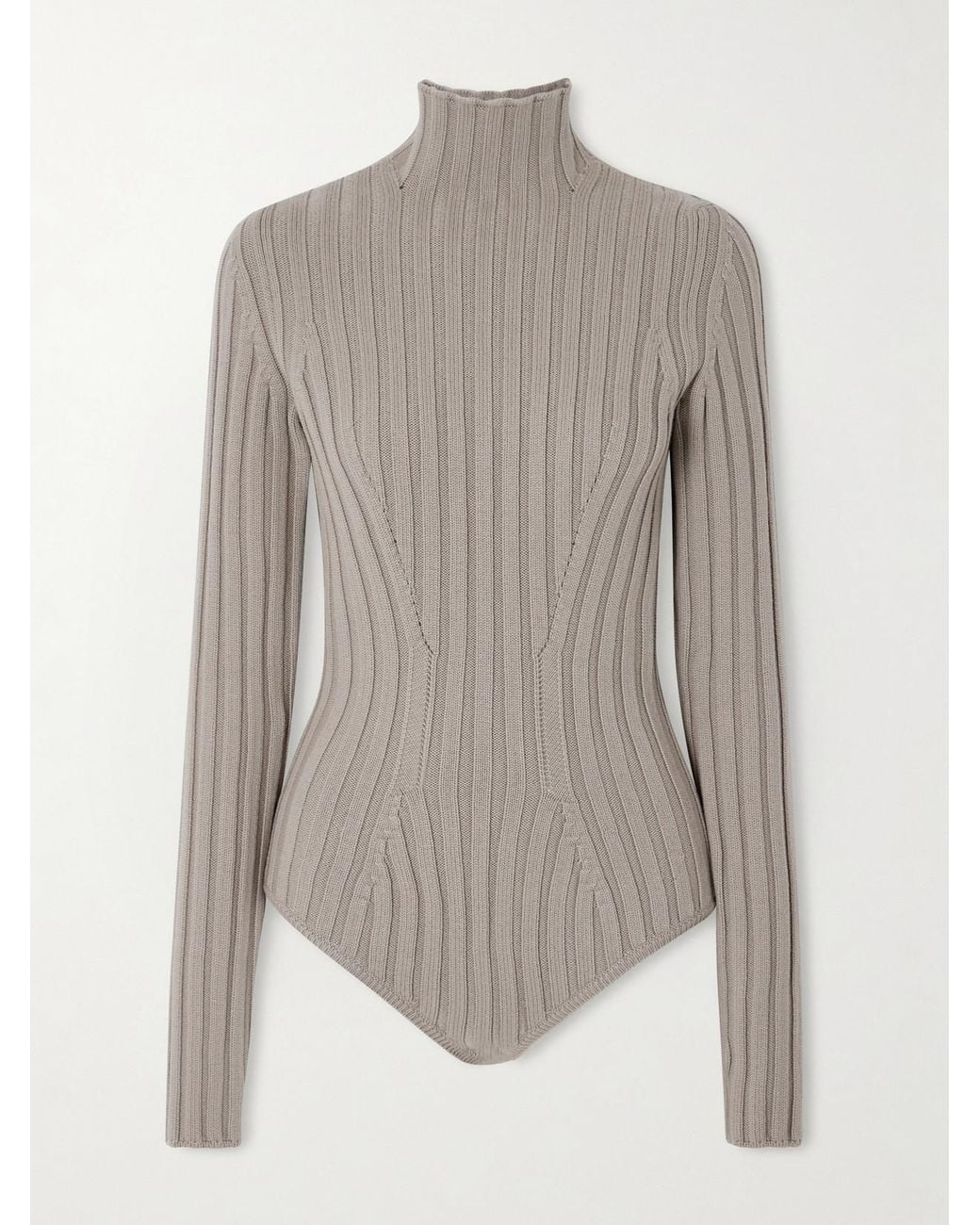 Alaïa Gray Ribbed Wool Turtleneck Bodysuit