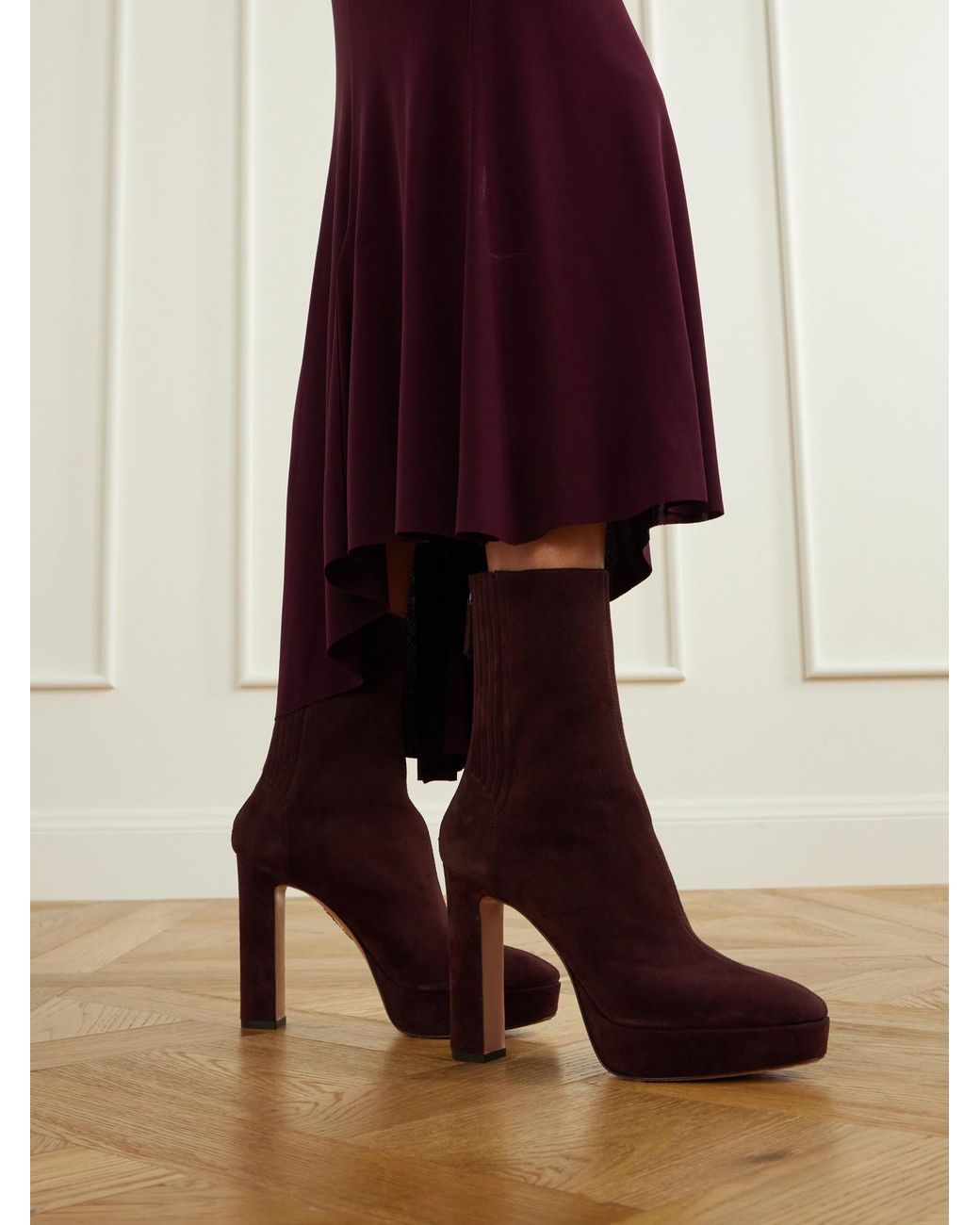 Aquazzura Purple Martine 110 Suede Ankle Boots