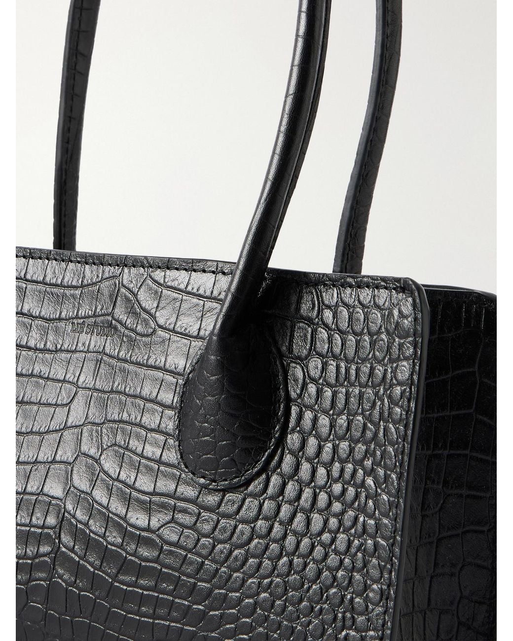LIE STUDIO Black The Lou Croc-Effect Leather Shoulder Bag