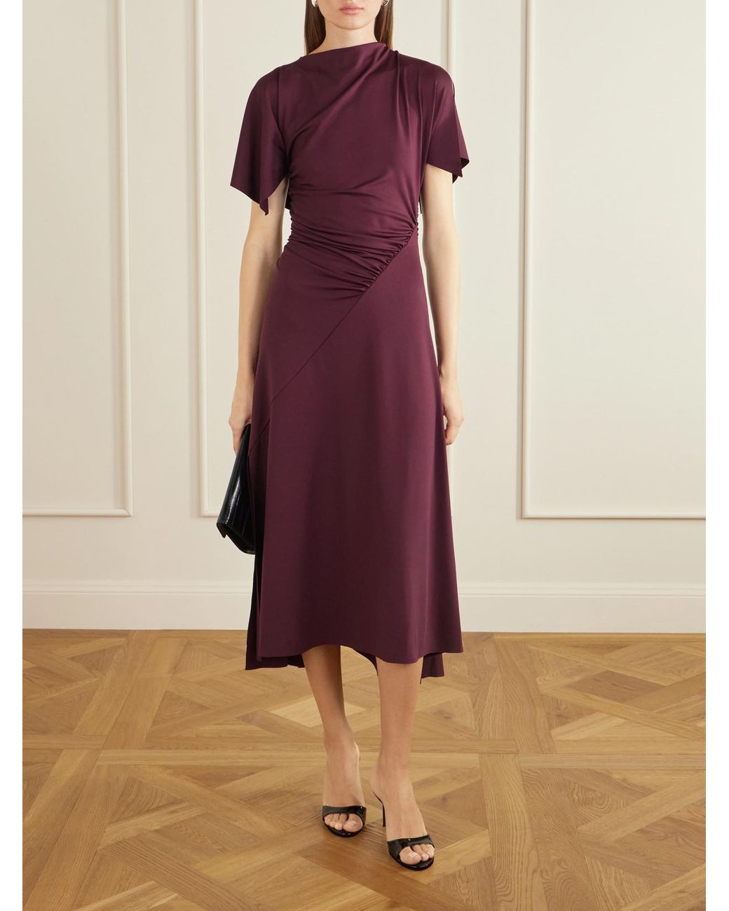 Victoria Beckham Purple Draped Satin-Jersey Midi Dress