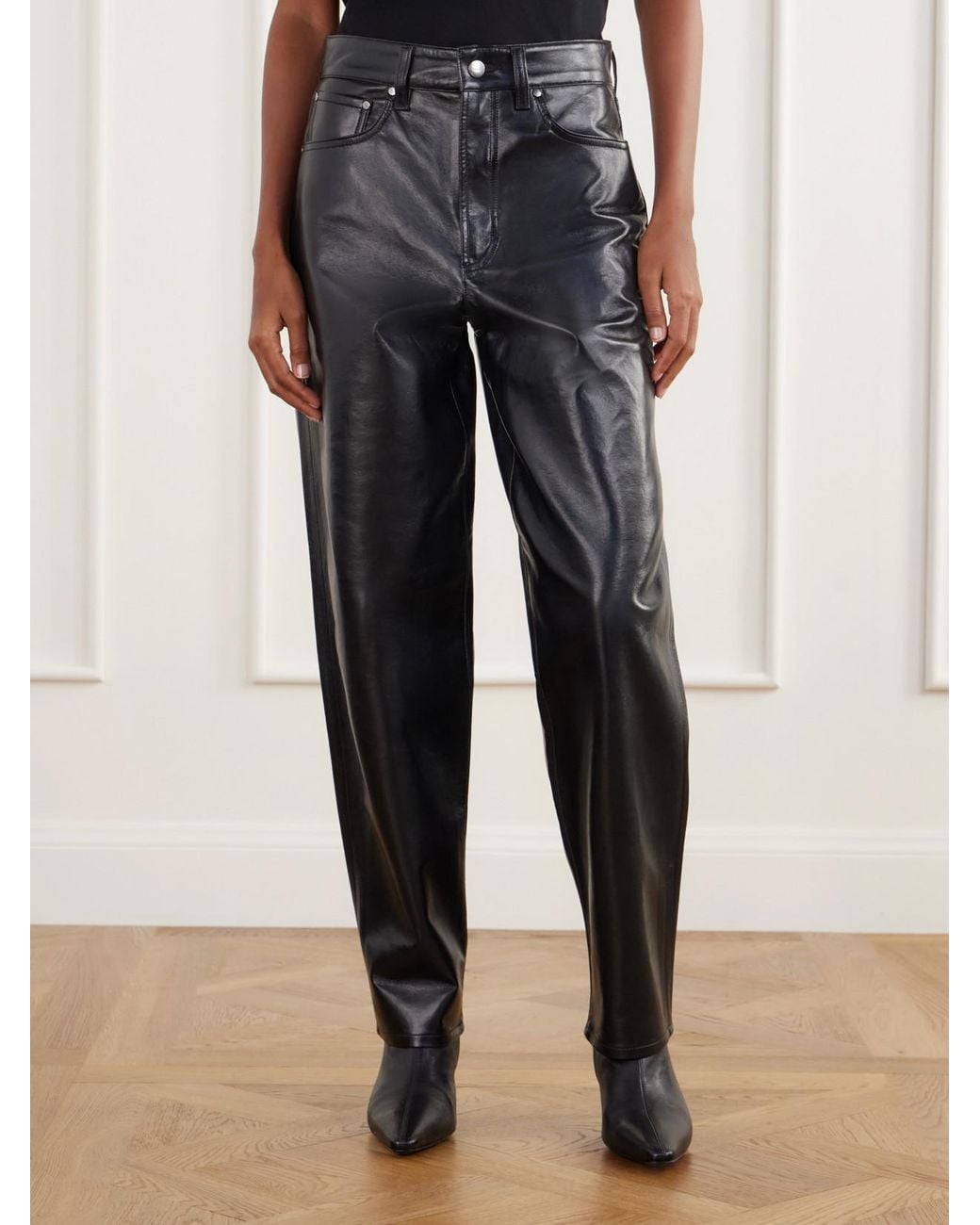 Agolde Black Nate Leather-Blend Tapered Pants