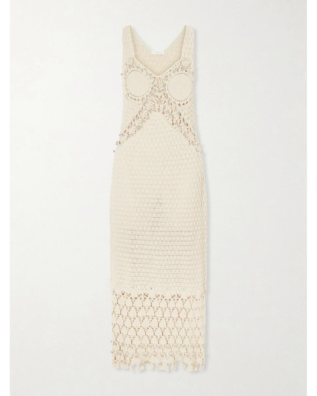Rabanne Natural Embellished Crocheted Cotton Midi Dress