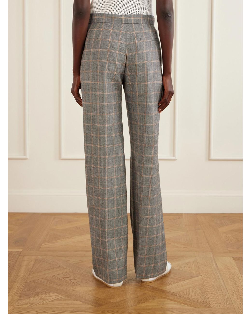 Stella McCartney Gray Checked Wool Straight-Leg Pants