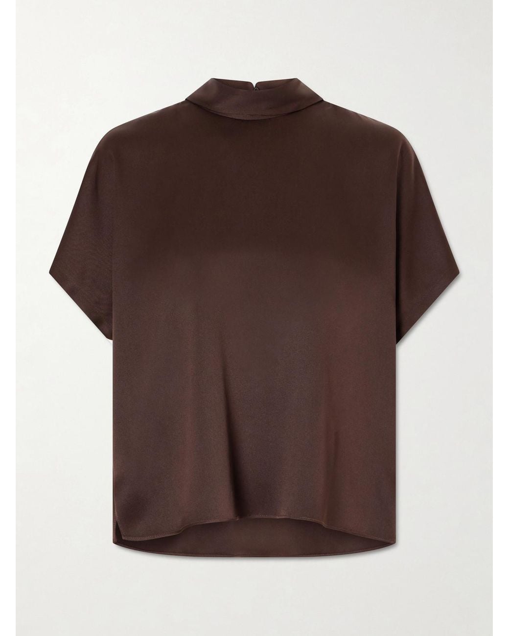Brunello Cucinelli Brown Draped Silk-Satin Blouse