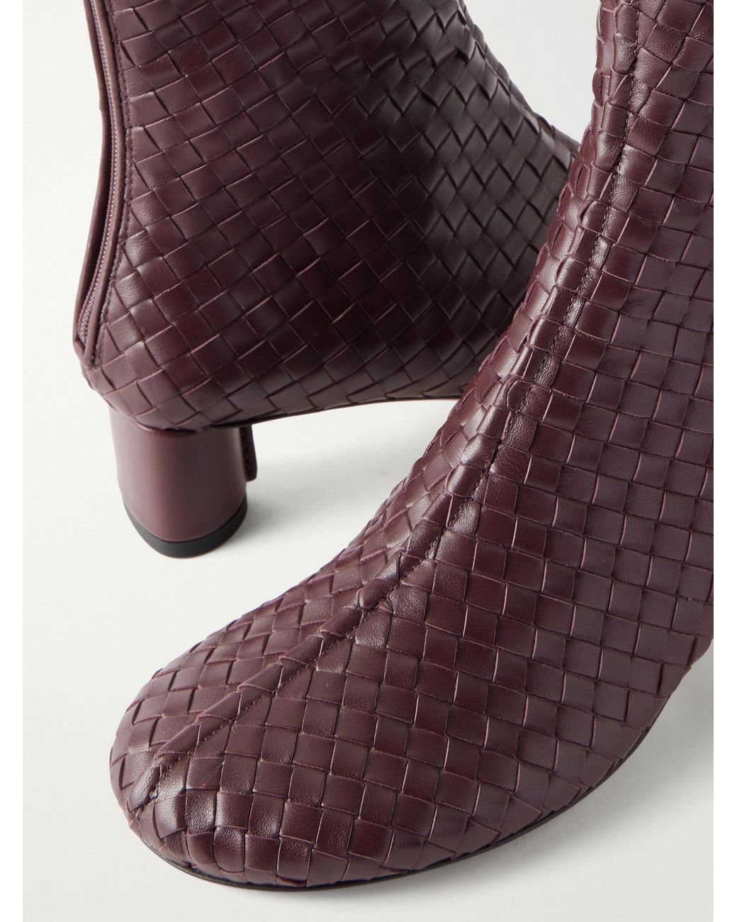 Bottega Veneta Purple Cherry 45 Intrecciato Leather Ankle Boots