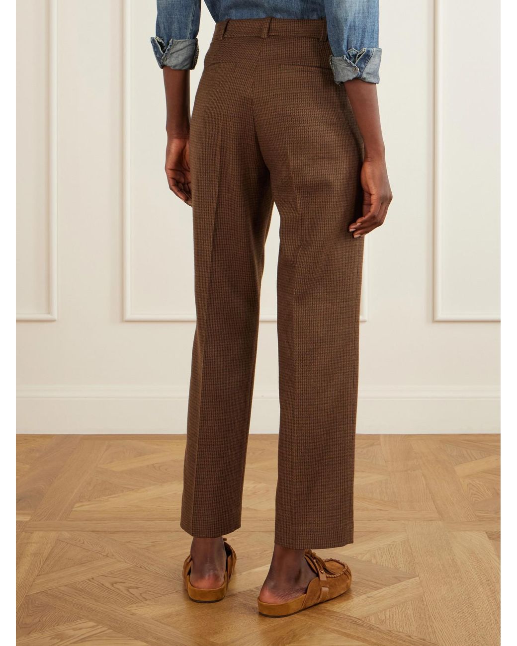 Polo Ralph Lauren Brown Houndstooth Cotton-Blend Straight-Leg Pants