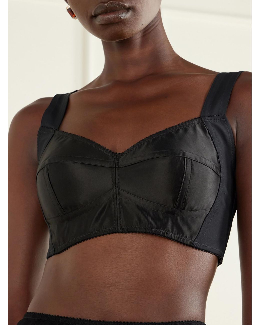 Dolce & Gabbana Black Cropped Paneled Satin Bustier Top