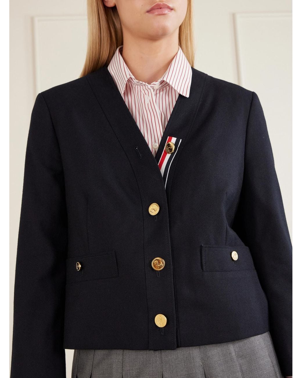 Thom Browne Blue Cropped Virgin Wool-Hopsack Jacket