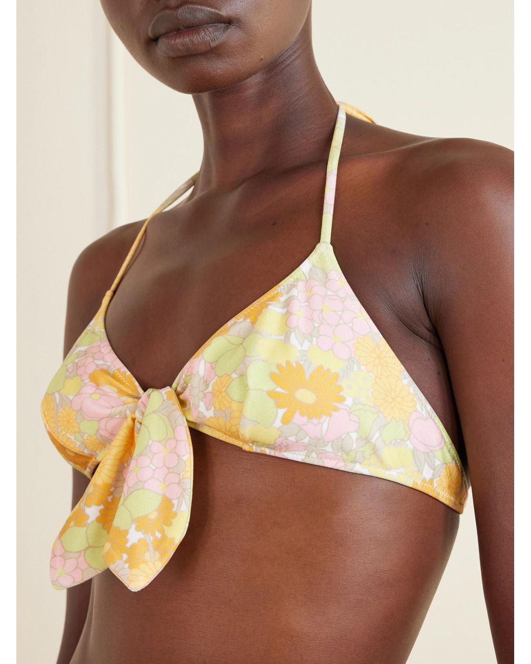Chloé Metallic Knot-Detailed Floral-Print Bikini Top