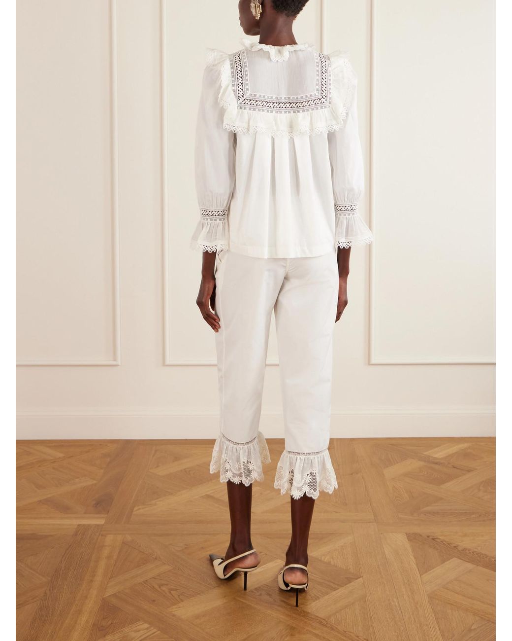 Saint Laurent White Crochet-Trimmed Cotton-Voile Blouse
