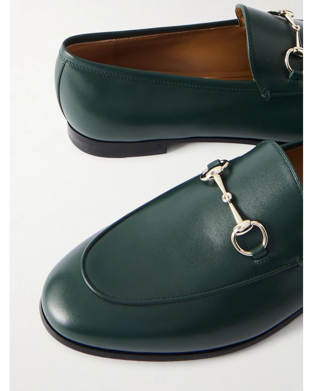 Gucci Green Jordaan Horsebit-Detailed Leather Loafers