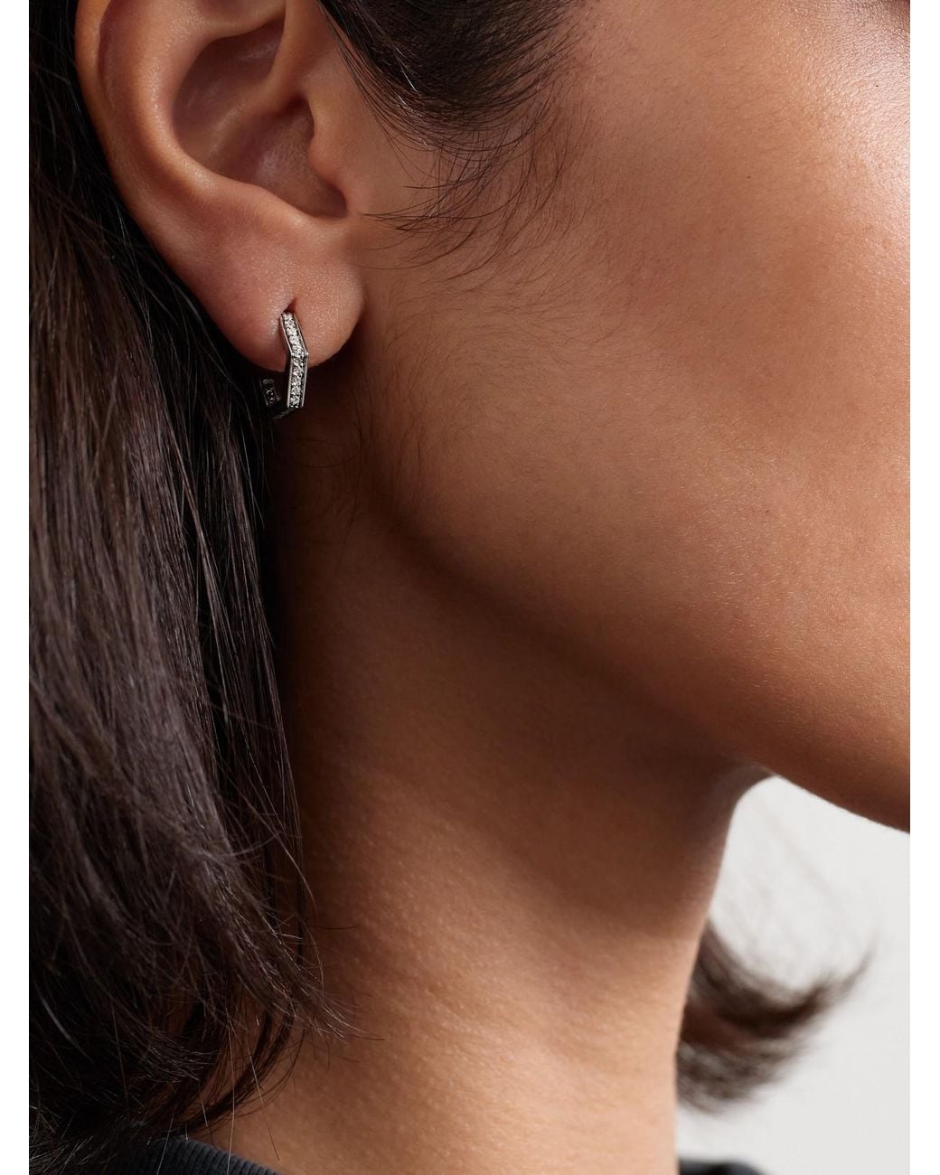 KOLOURS JEWELRY Natural Hexagon Small 18-Karat Diamond Hoop Earrings