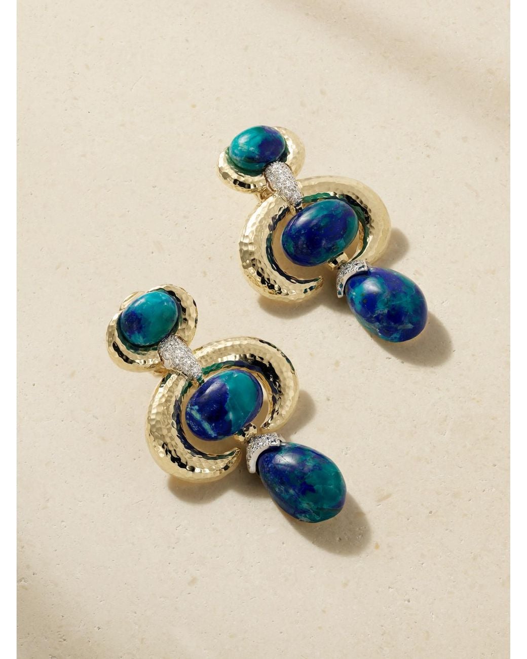 David Webb Blue Double Crescent 18-Karat And Platinum, Diamond And Azurmalachite Earrings